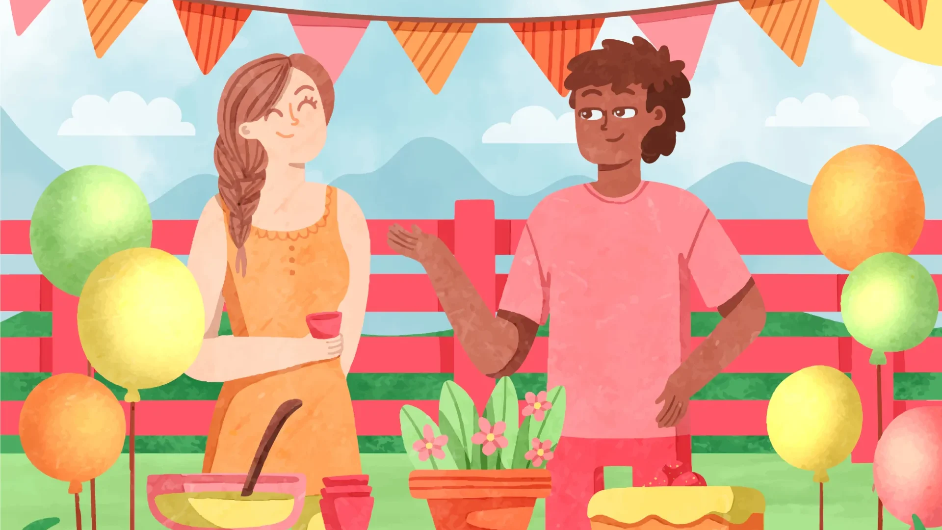 Aquarelle fête jardin